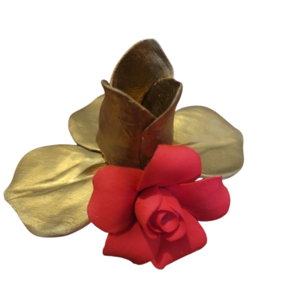 COPODIMONTE Rose Sevastano Candle Holder Gold and Red Rose Candle Holder FLOWER